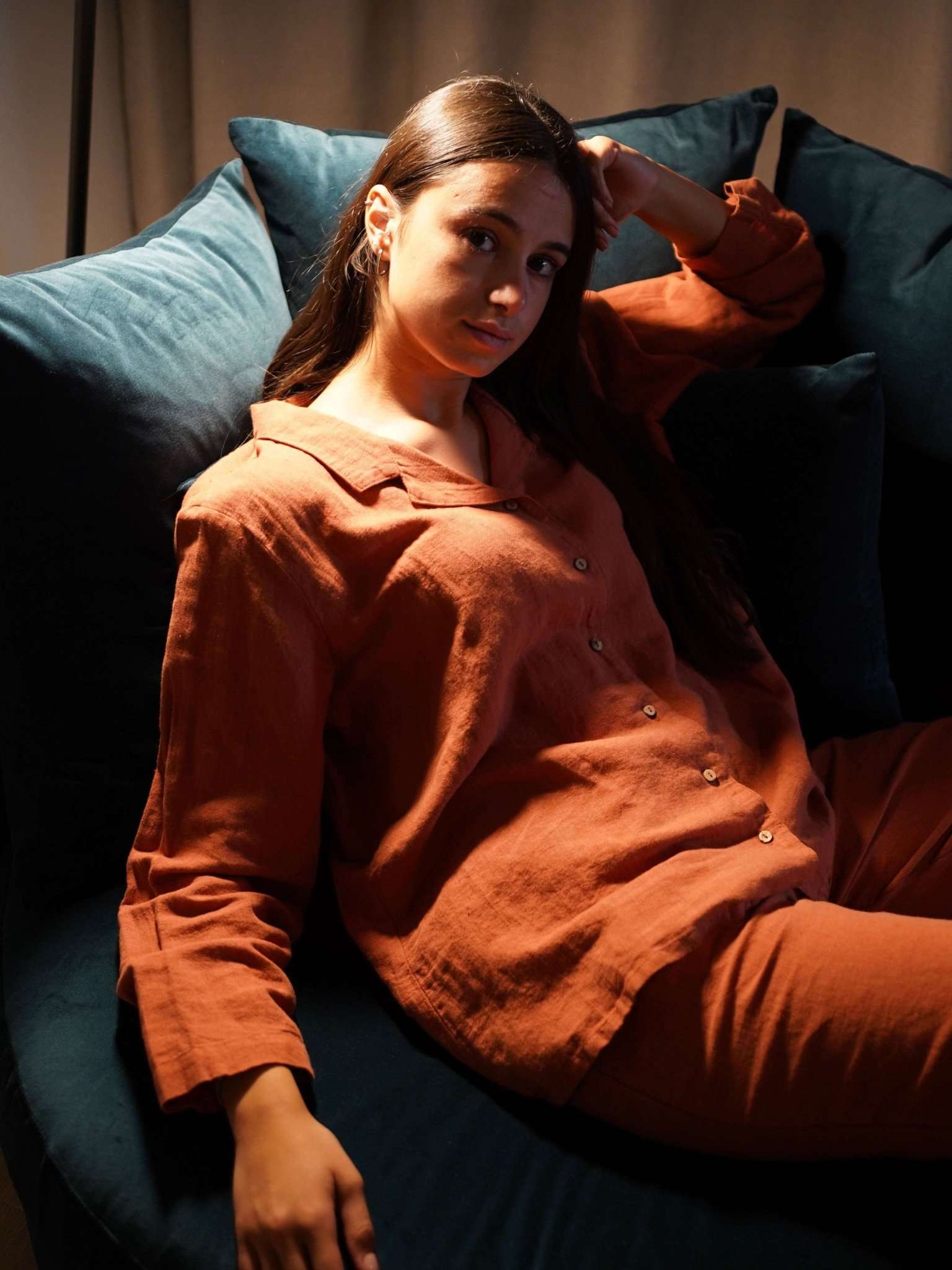 Leinen Pyjama Homewear orange 
