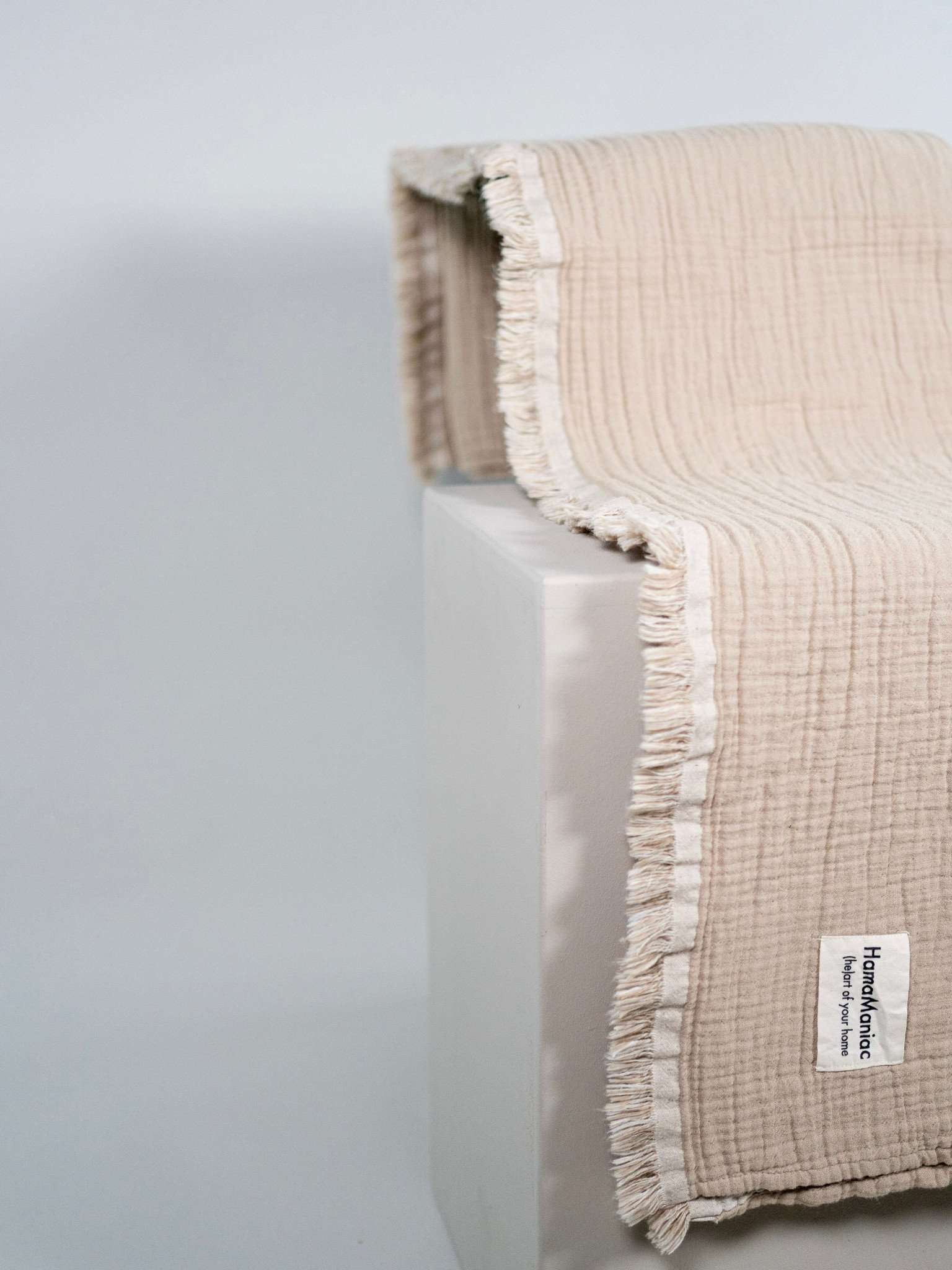 Tagesdecke Sommerdecke Musselin Hanffasern creme beige