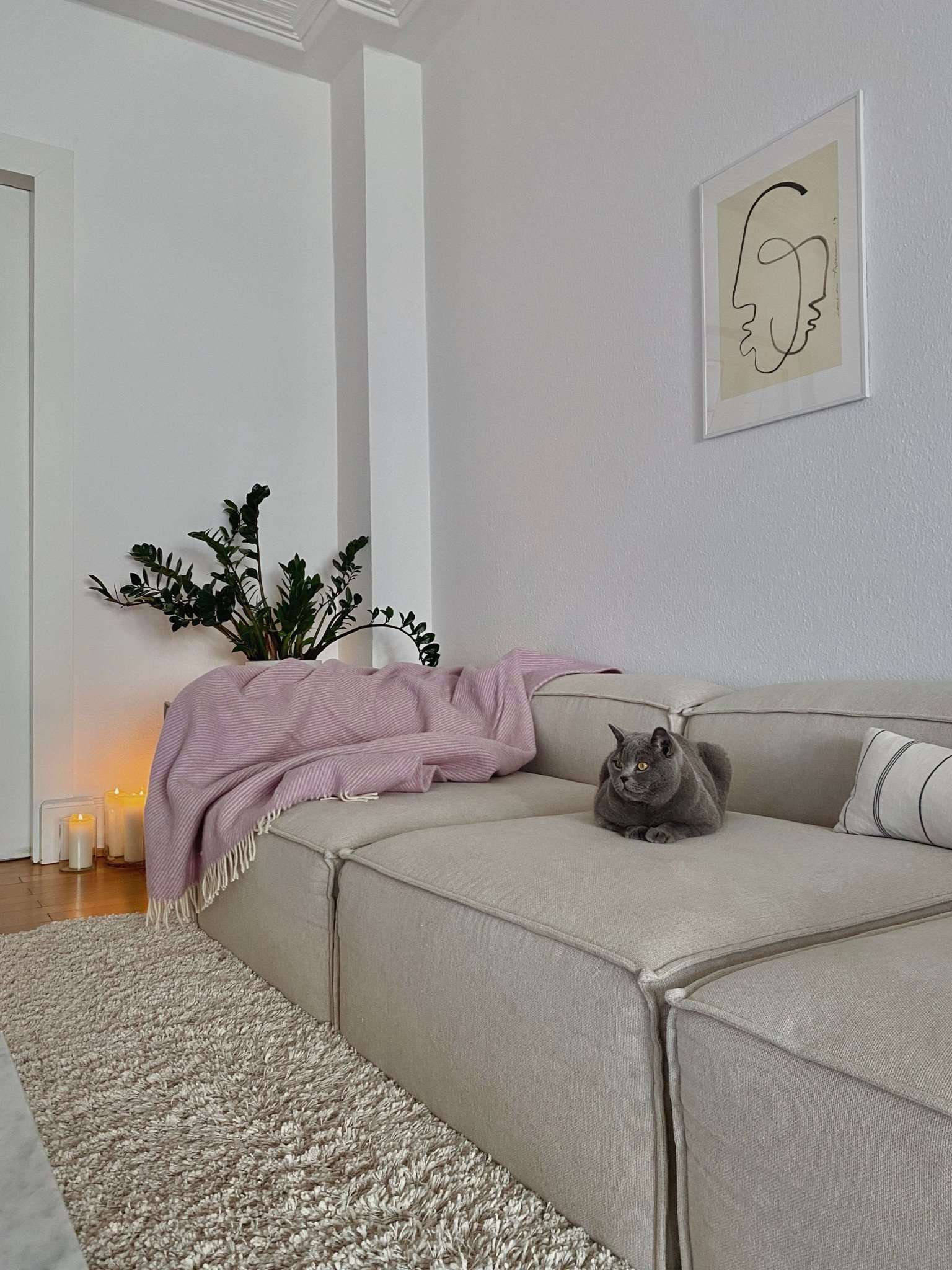 Wolldecke Couchdecke Wohnzimmer gestreift flieder Couch